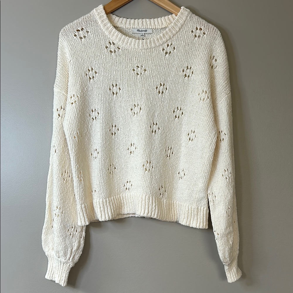 Madewell Floral Pointelle Pullover Sweater‎ Size S Ivory Cream